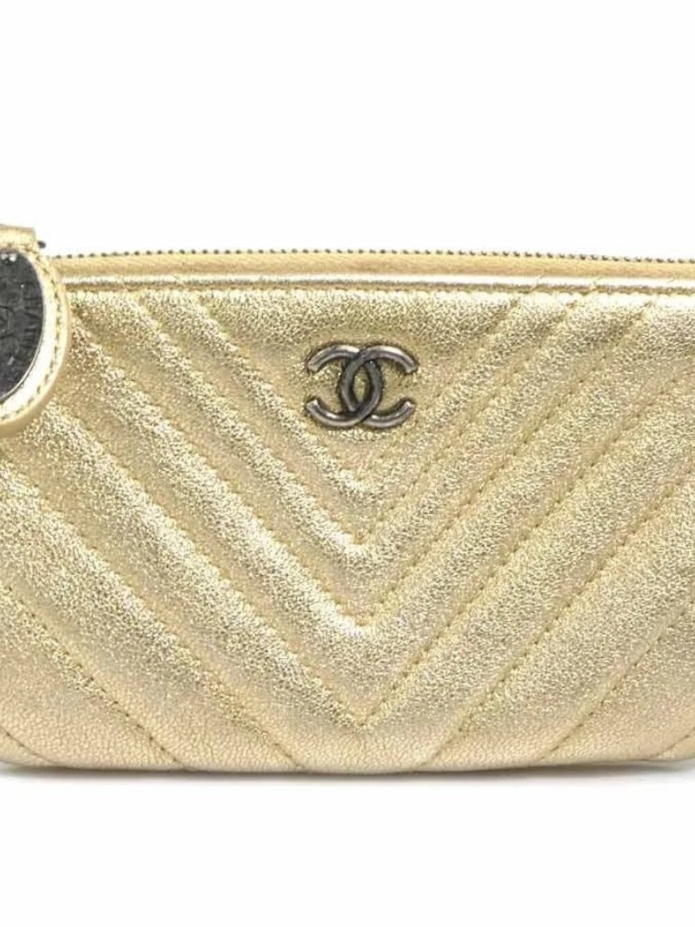 CHANEL V Stitch Pouch Gold Leather